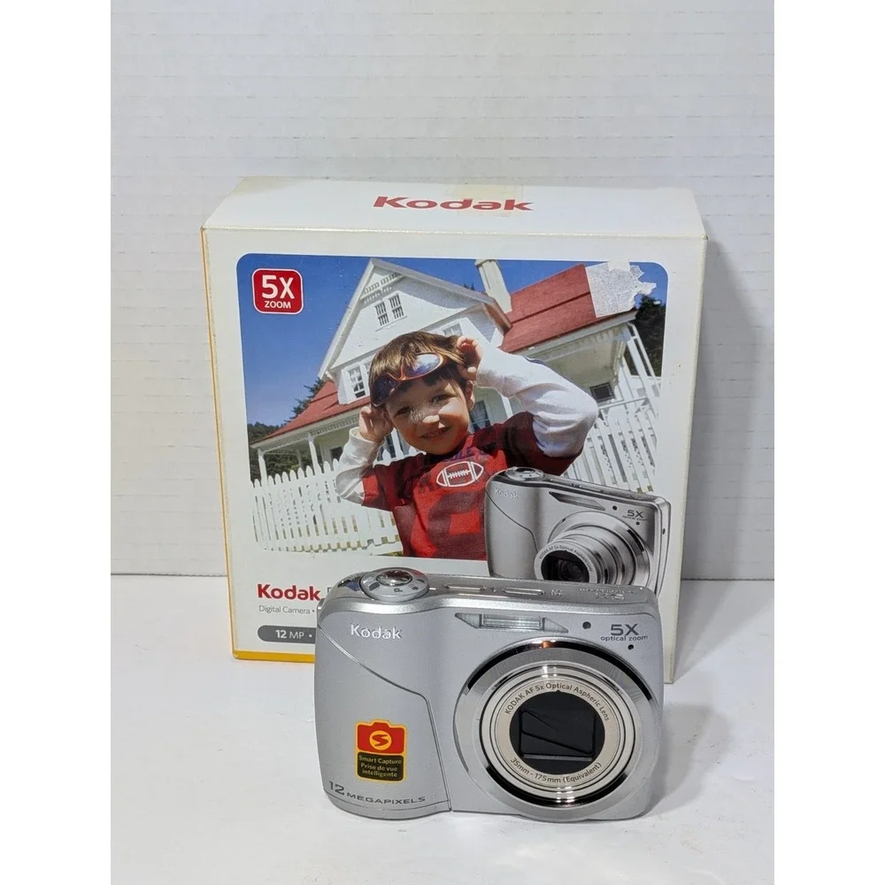Kodak Digital Camera EasyShare C190 12MP 5X Optical Zoom Silver Tested 4gb Card